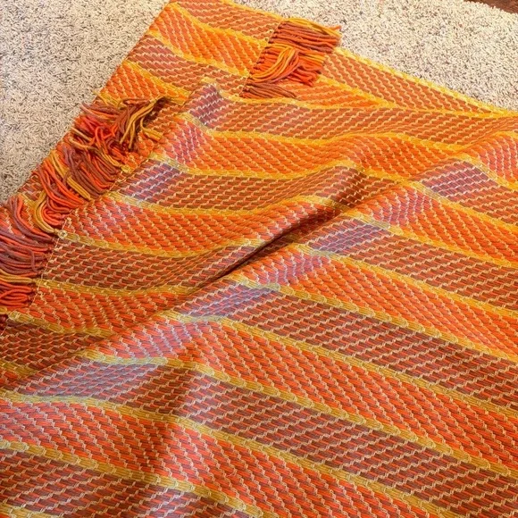 Vintage Orange, Yellow, and Brown Afghan - Handmade 43.5x75 Inches​ - Picture 2 of 4